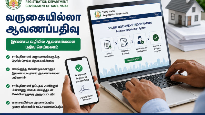 சார்பதிவாளர் அலுவலகத்திற்கு செல்ல வேண்டாம்: வருகையில்லா ஆவணப்பதிவு முறையை அறிமுகப்படுத்தும் தமிழக பதிவுத்துறை