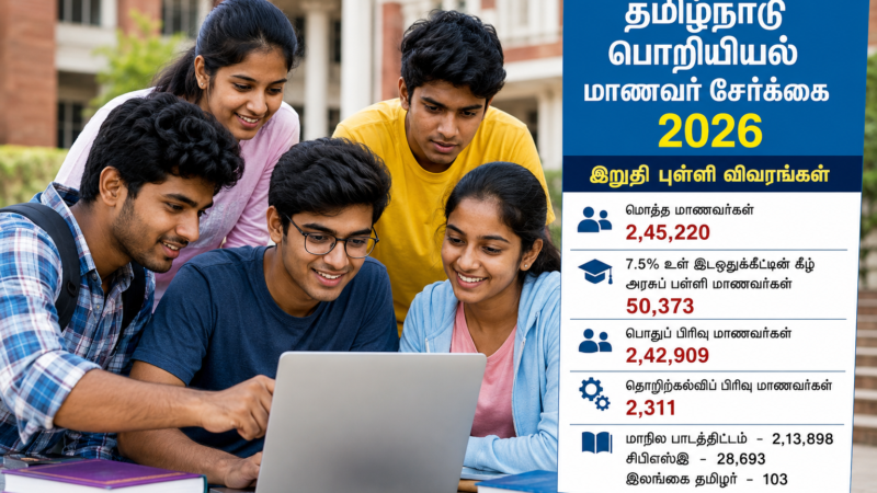 தமிழ்நாடு பொறியியல் மாணவர் சேர்க்கை 2026: 2.45 லட்சம் மாணவர்கள் விண்ணப்பம் – இறுதி புள்ளிவிவரங்கள் வெளியீடு